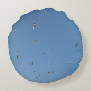 Flying Seagulls Round Pillow