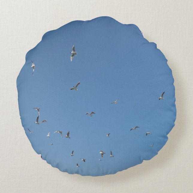 Flying Seagulls Round Pillow (Back)