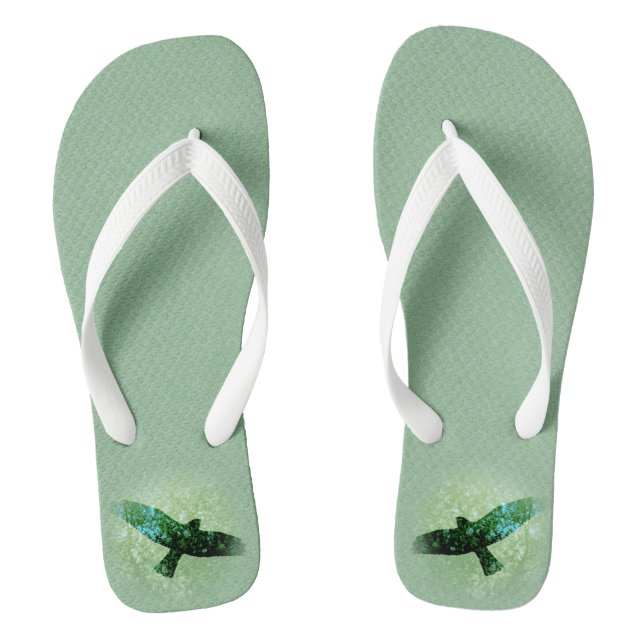 Flying See Through Black Crow Tree Tops Green Jandals (Footbed)