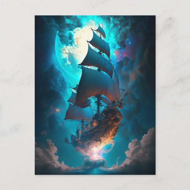 Flying Ship Fantasy Art Postcard (Front)