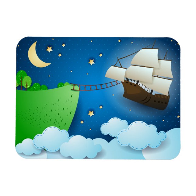 Flying ship on landing magnet (Horizontal)