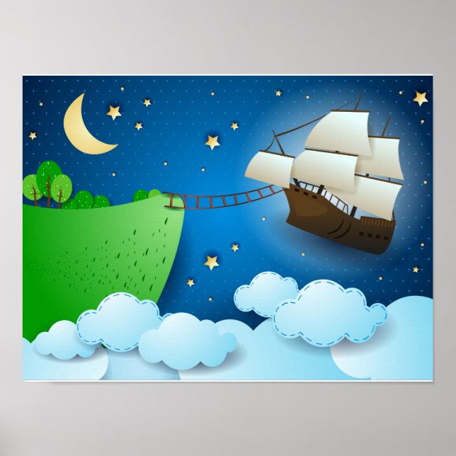 Flying ship on landing poster (Front)