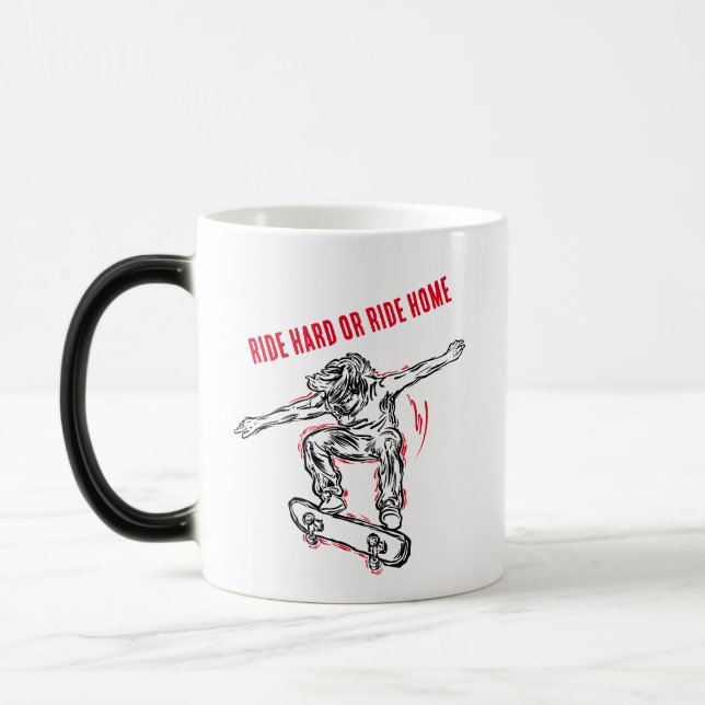 Flying Skater Doing Mid-Air Skateboarding Magic Mug (Left)
