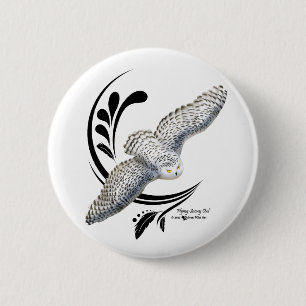 Flying Snowy Owl 6 Cm Round Badge