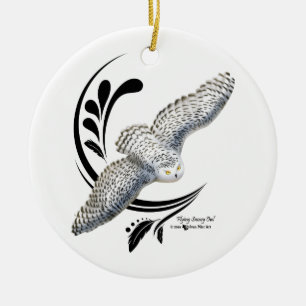 Flying Snowy Owl Ceramic Tree Decoration