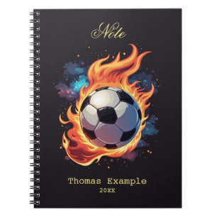 Flying soccer ball with flames.  notebook