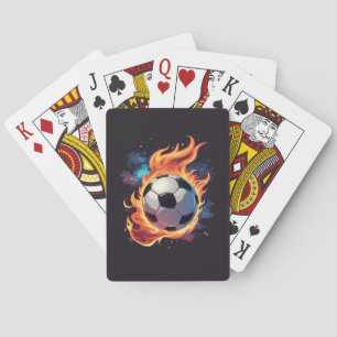Flying soccer ball with flames. playing cards