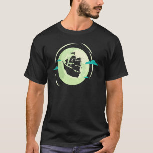 Flying Space Pirate Ship On Full Moon Creative And T-Shirt