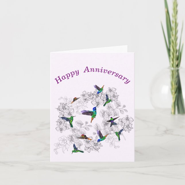 Flying Spring Birds Anniversary Card (Front)