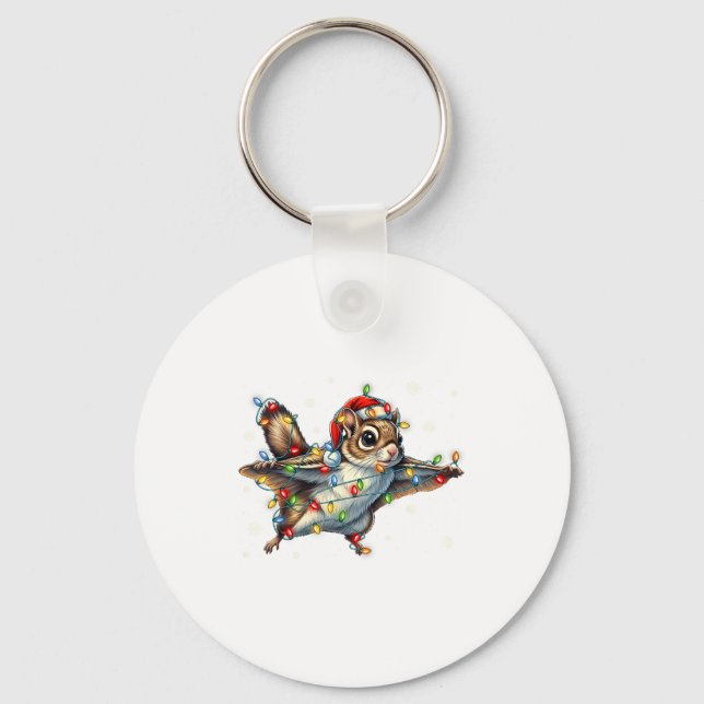 Flying Squirrel Christmas Lights Tee Merry Squirre Key Ring (Front)