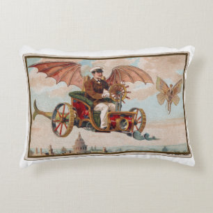 Flying Steampunk Car Accent Pillow