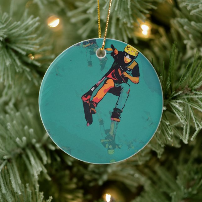 Flying Stunt Scooter Rider Ceramic Tree Decoration (Tree)