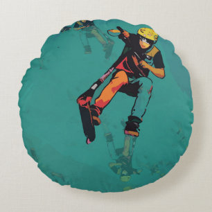 Flying Stunt Scooter Rider Round Cushion
