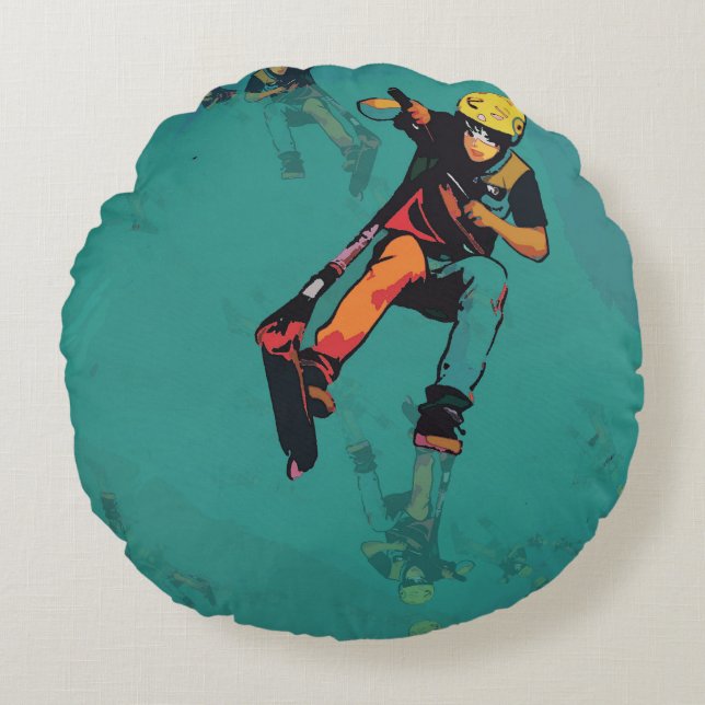 Flying Stunt Scooter Rider Round Cushion (Front)