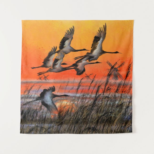 Flying Sunset Birds Tapestry (Front)