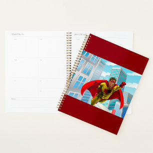 Flying Superhero Comic Style Red and Yellow Hero  Planner