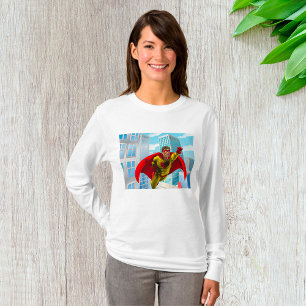 Flying Superhero Comic Style Red and Yellow Hero  T-Shirt