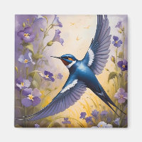 Flying Swallow Field of Violet Flowers