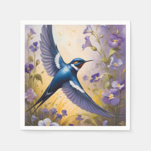Flying Swallow Field of Violet Flowers Napkin