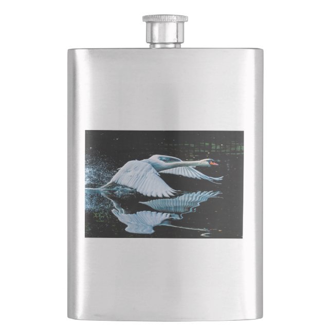 Flying Swan Over Water Hip Flask (Front)