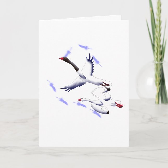 Flying Swans Minimalist Fantasy Birt Art Blank Card (Front)