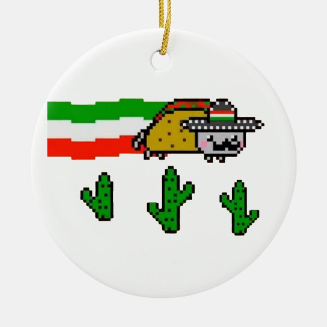 Flying Taco Cat Ceramic Tree Decoration (Front)
