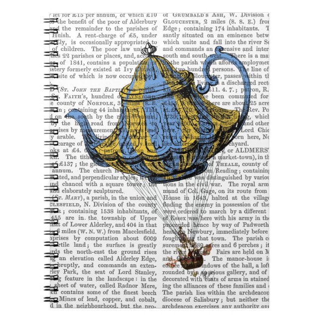 Flying Teapot 3 Blue and Yellow Spiral Notebook (Front)
