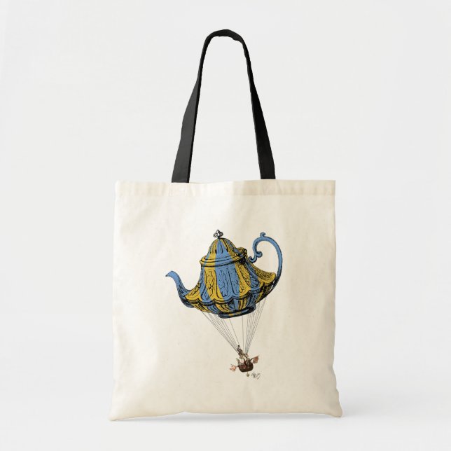 Flying Teapot 3 Blue and Yellow Tote Bag (Front)