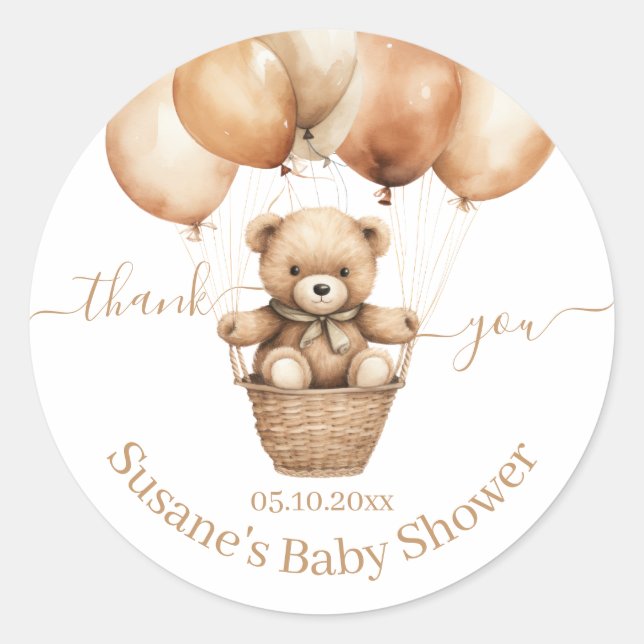  Flying Teddy Bear Baby shower Thank you   Classic Round Sticker (Front)