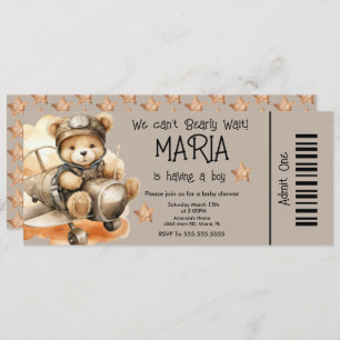 Flying Teddy Bear Baby Shower Ticket Party Invitation