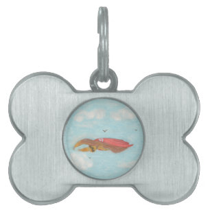 Flying Three Toed Sloth with red cape, Supersloth Pet Tag