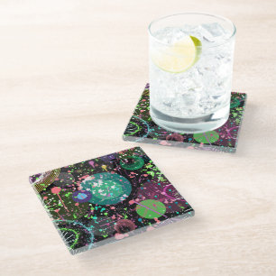 Flying Through Space: A Maximalist Abstract  Glass Coaster