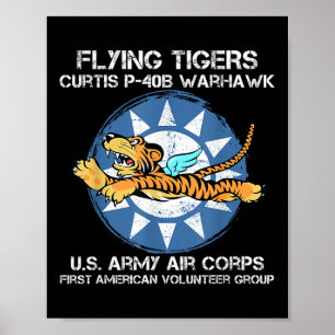 Flying Tigers Curtis P-40b Warhawk World War 2 Air Poster