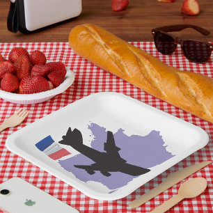 Flying To France Paper Plate