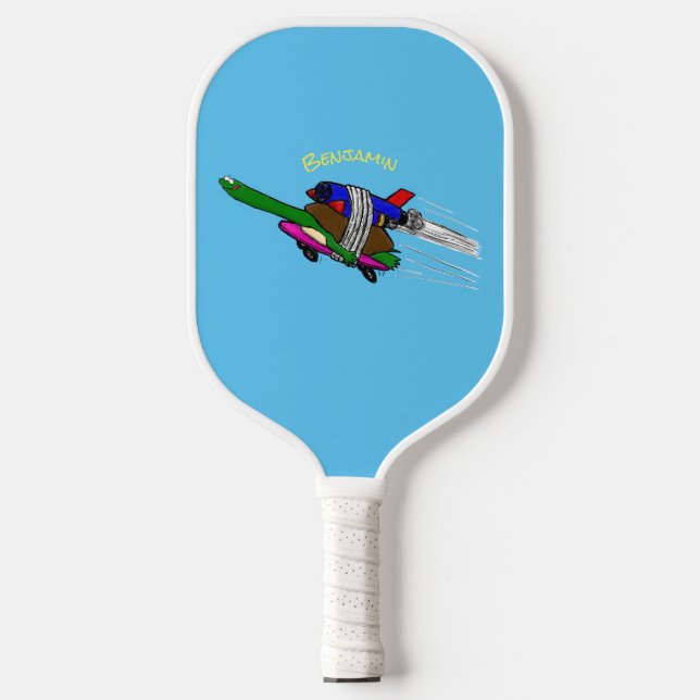 Flying tortoise cartoon illustration pickleball paddle (Front)