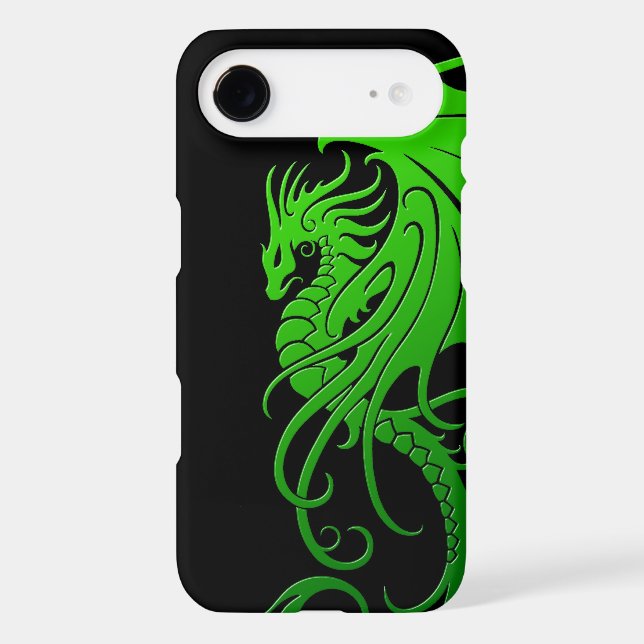 Flying Tribal Dragon - green on black Case-Mate iPhone Case (Back)
