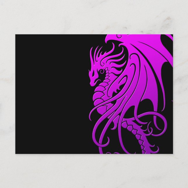 Flying Tribal Dragon - purple on black Postcard (Front)