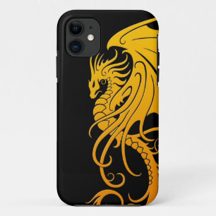 Flying Tribal Dragon - yellow on black Case-Mate iPhone Case