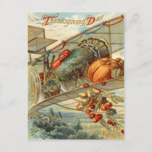 Flying Turkey Aeroplane Pumpkin Apple Pear Corn Postcard