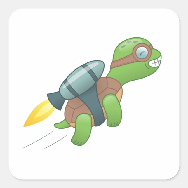 Flying Turtle with a Jetpack Square Sticker (Front)