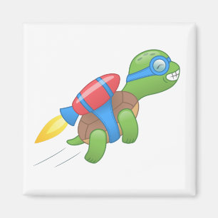 Flying Turtle with a Red Jetpack Magnet