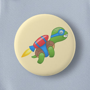 Flying Turtle with a Red Jetpack Yellow 6 Cm Round Badge