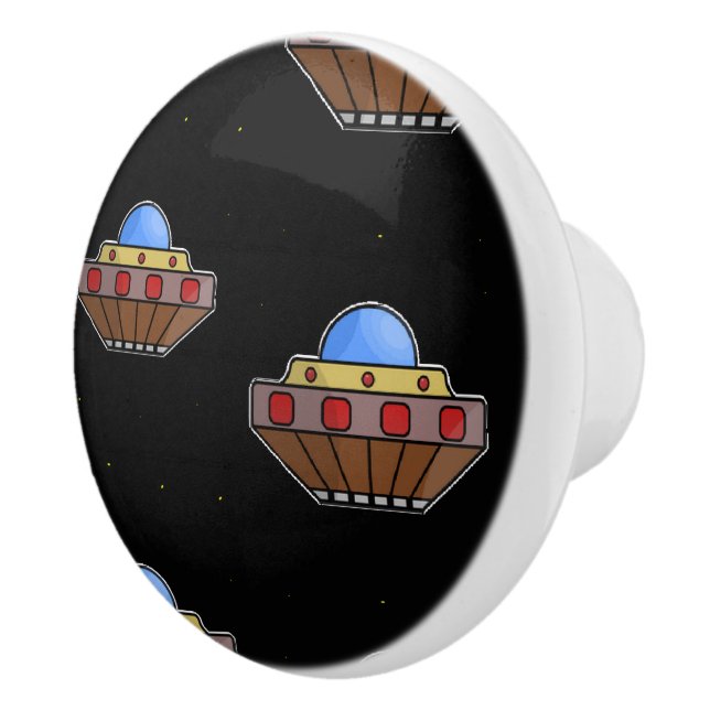 Flying ufo in space black ceramic knob (Right)