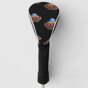 Flying ufo in space black golf head cover