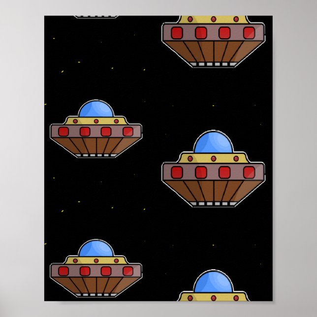 Flying ufo in space black poster (Front)