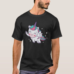 Flying Unicorn Giving Finger Funny Retro Unicorns T-Shirt