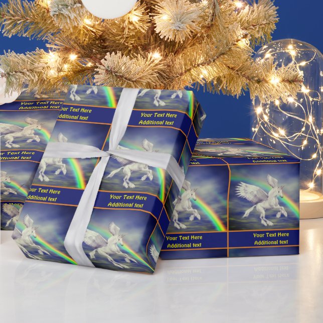Flying Unicorn Horse Rainbow Fantasy Personalised Wrapping Paper (Holidays)