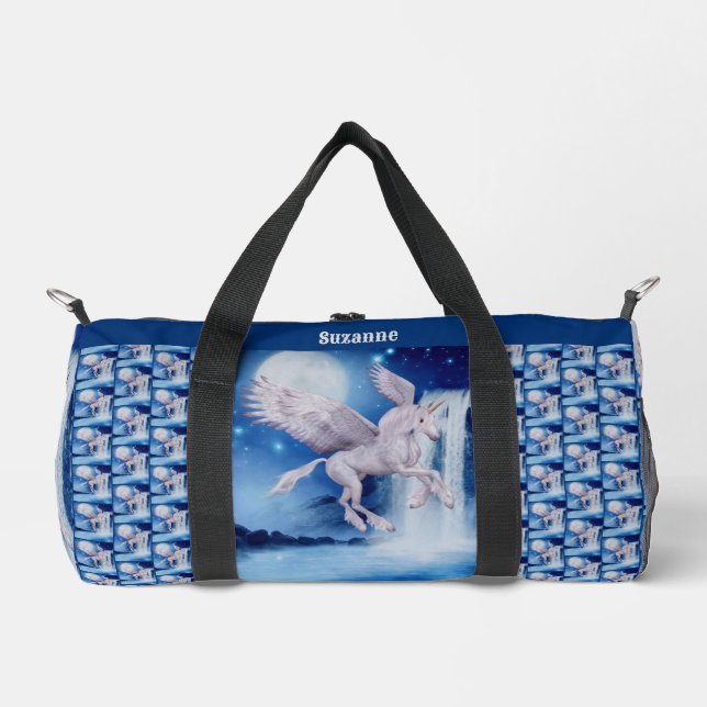 Flying Unicorn Horse Waterfall Personalised Duffle Bag (Front)