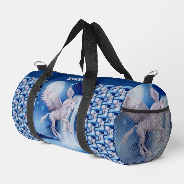 Flying Unicorn Horse Waterfall Personalised Duffle Bag (Right Corner)