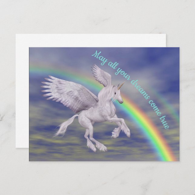 Flying Unicorn Over Rainbow Dreams Fantasy Horse  Postcard (Front/Back)